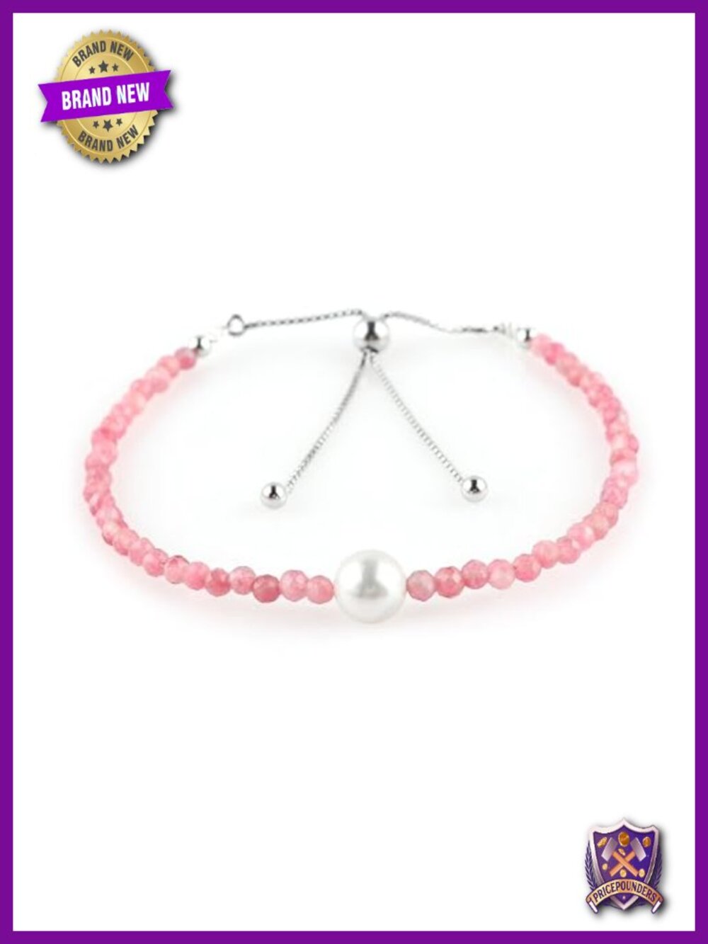 Natural Pink Tourmaline Beaded Slider Bracelet, 925 Sterling Silver